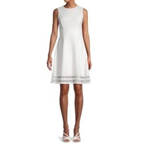 LAST ONE Calvin Klein Women’s Mesh Hem Fit-&-Flare White Sleeveless Dress Size 6